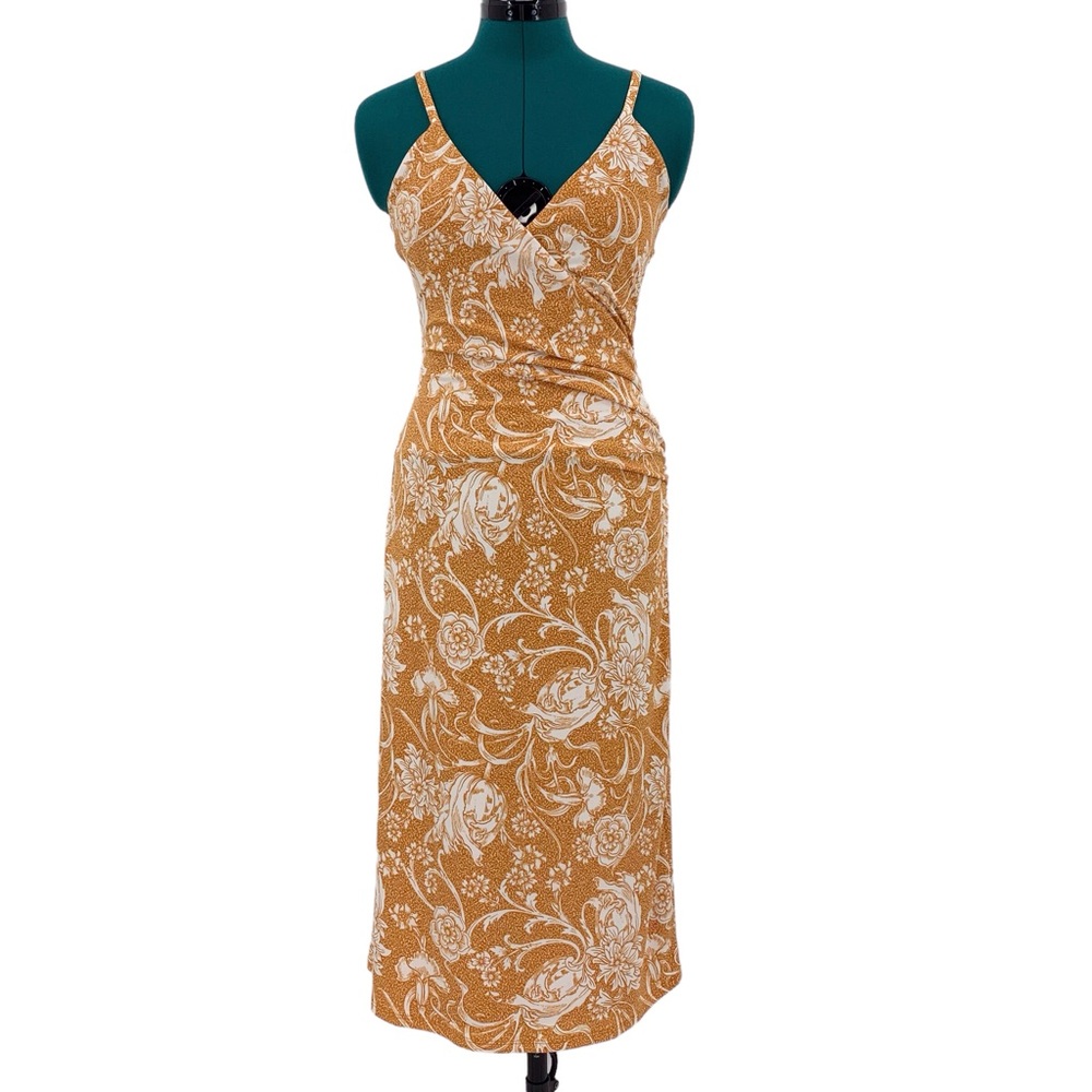 Joie NWT Burnt Orange and Off-White Floral V-Neck Sleeveless Midi Dress, Medium